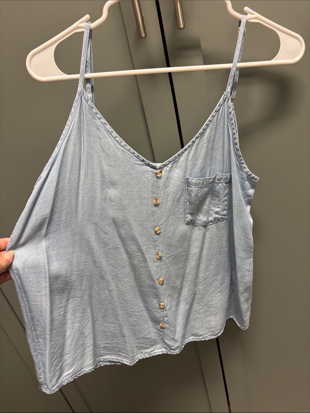 Light Blue Button-Front Camisole Tank with Chest Pocket
